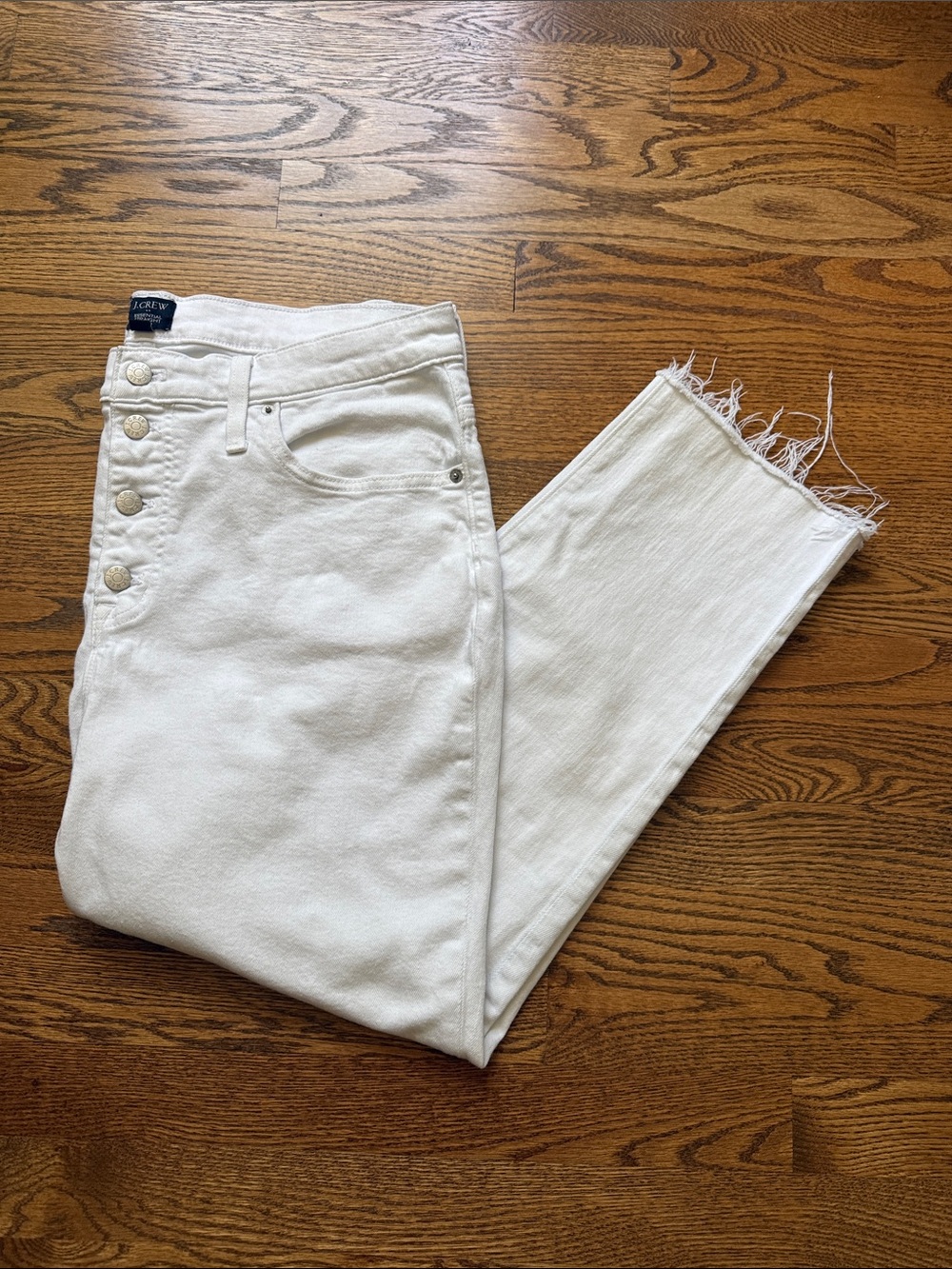EUC J. Crew Essential Straight High-Rise Button-Fly Cropped Jeans, White